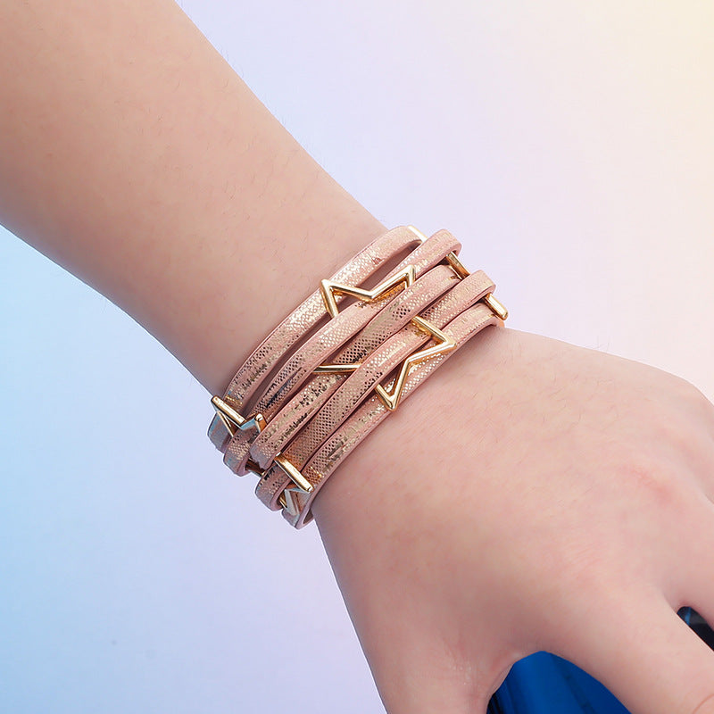 Wholesale Five-pointed star PU leather magnetic buckle bracelet